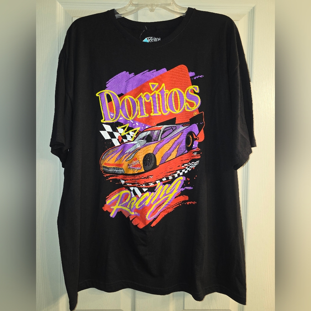 Men's Doritos Racing Colorful Checker Graphic Black T-Shirt XL